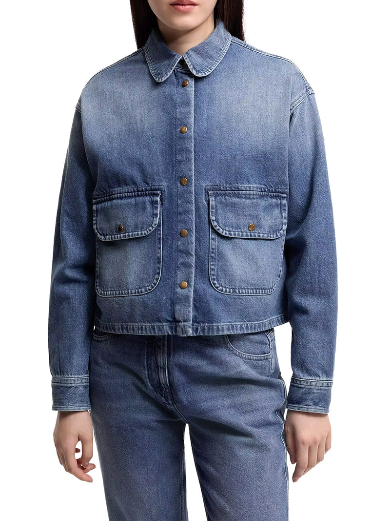 Moncler Women Denim Shirt With Teddy Trim MONCLER