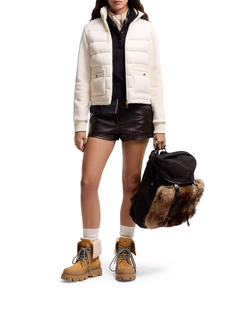 Moncler Women Cotton Zip-Up Sweatshirt With Nylon Front MONCLER