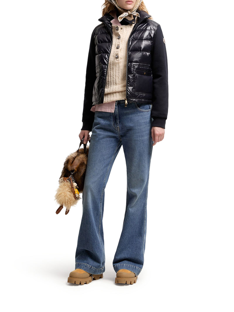 Moncler Women Cotton Zip-Up Sweatshirt With Nylon Front MONCLER