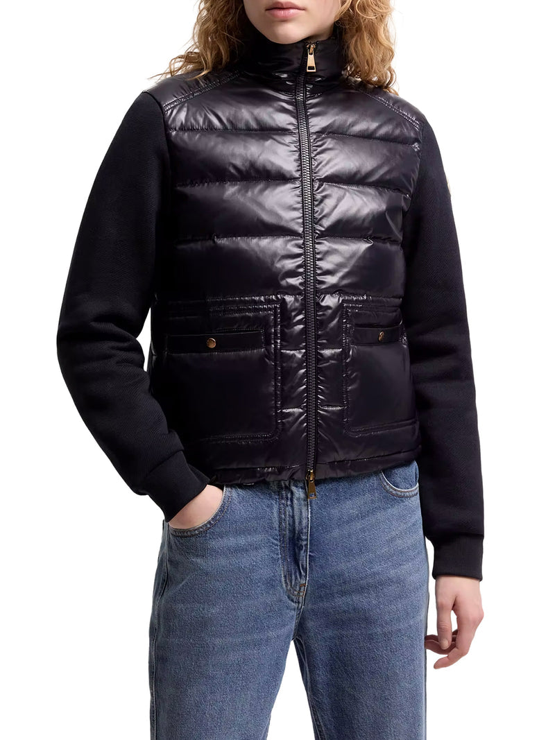 Moncler Women Cotton Zip-Up Sweatshirt With Nylon Front MONCLER