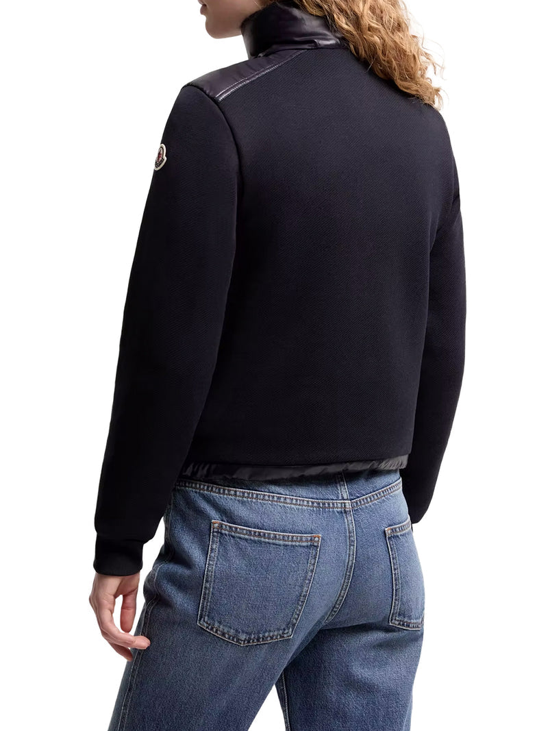 Moncler Women Cotton Zip-Up Sweatshirt With Nylon Front MONCLER