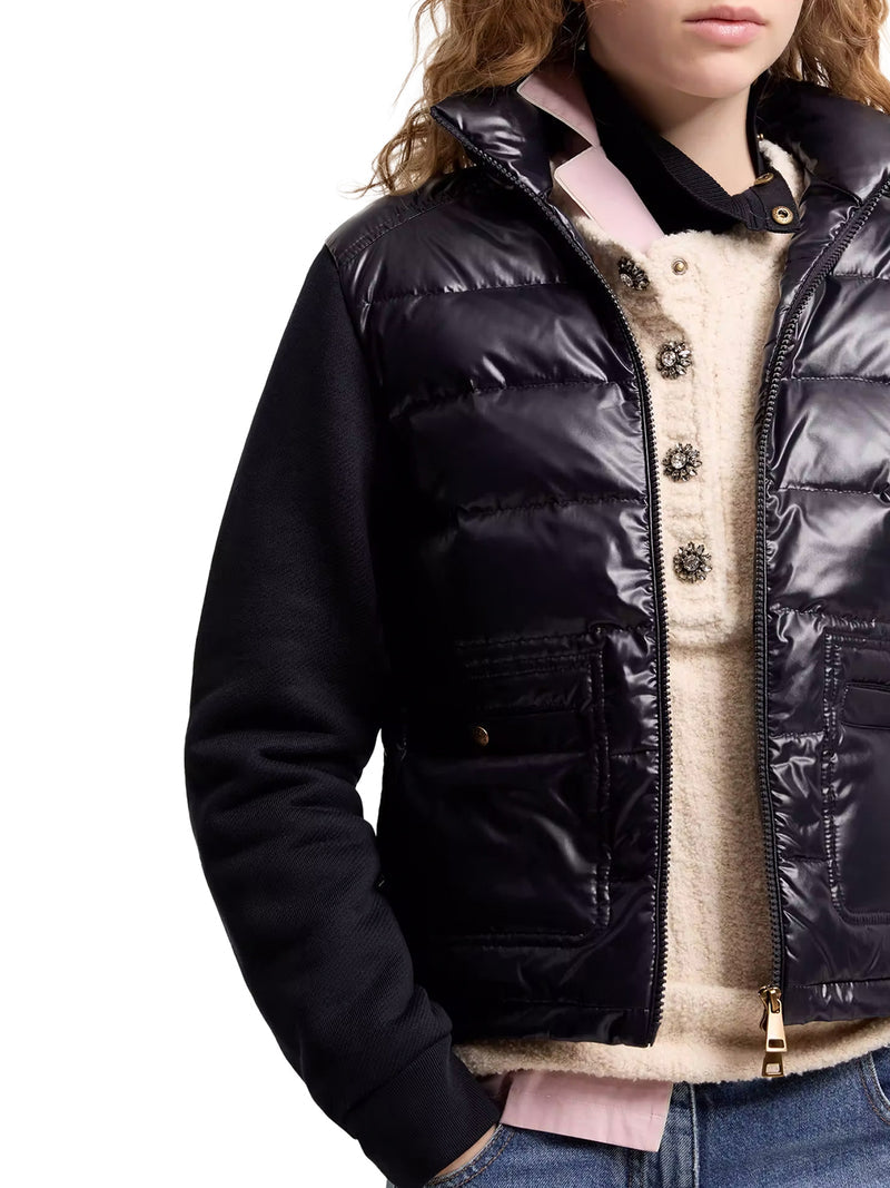 Moncler Women Cotton Zip-Up Sweatshirt With Nylon Front MONCLER