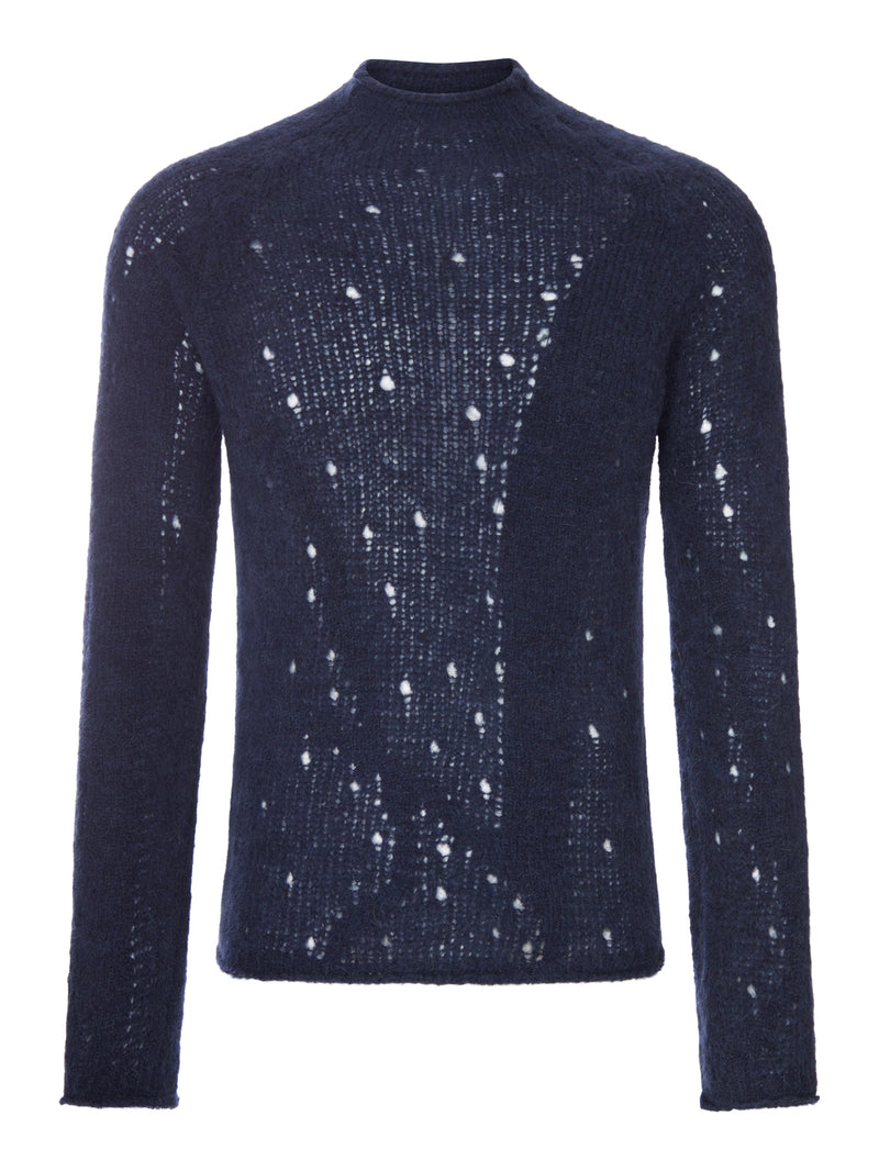 Our Legacy Men Blue Mélange Alpaca Sweater With An Irregular Texture OUR LEGACY