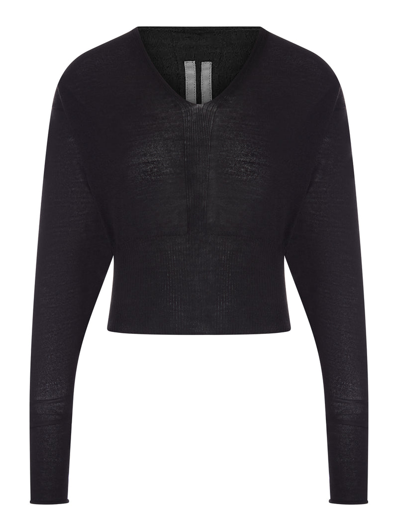 Rick Owens Women Cropped V-Neck Sweater In Fine Wool RICK OWENS