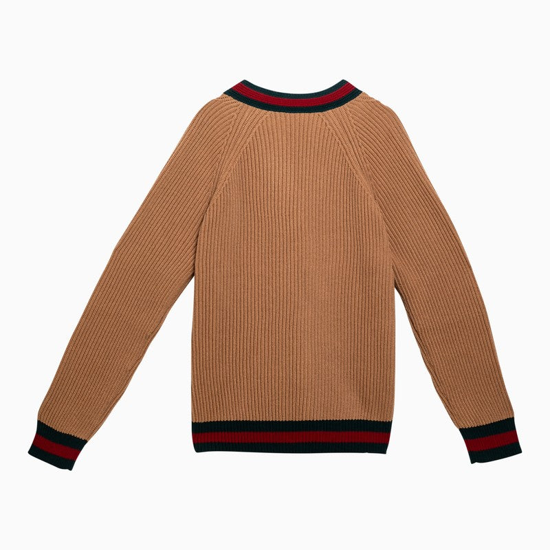 Gucci Camel-Coloured Wool Cardigan With Web Ribbon Men