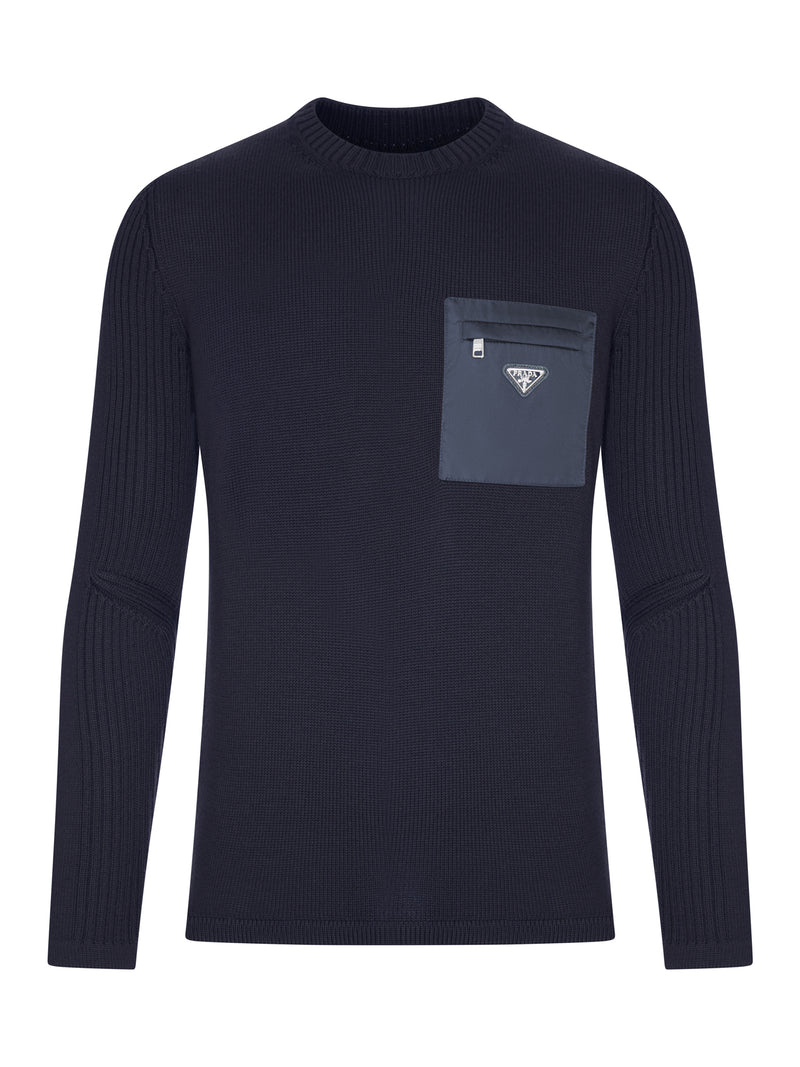 Prada Men Wool Sweater With Re-Nylon Pocket PRADA