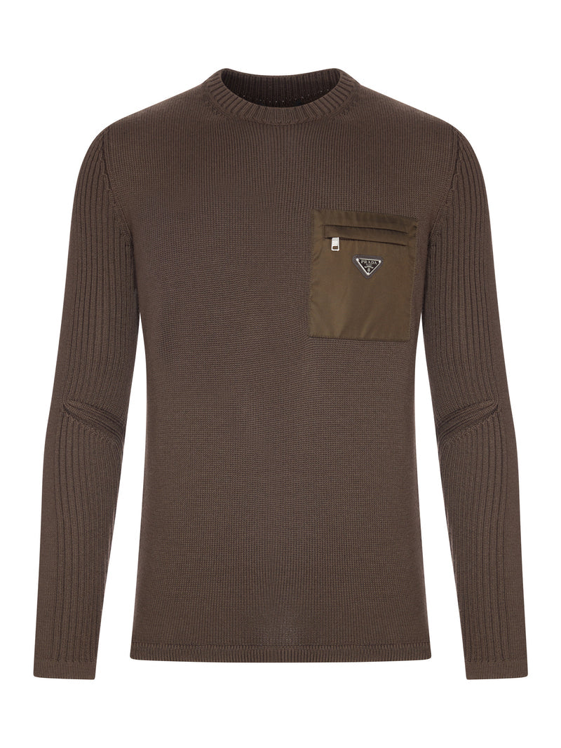 Prada Men Wool Sweater With Re-Nylon Pocket PRADA