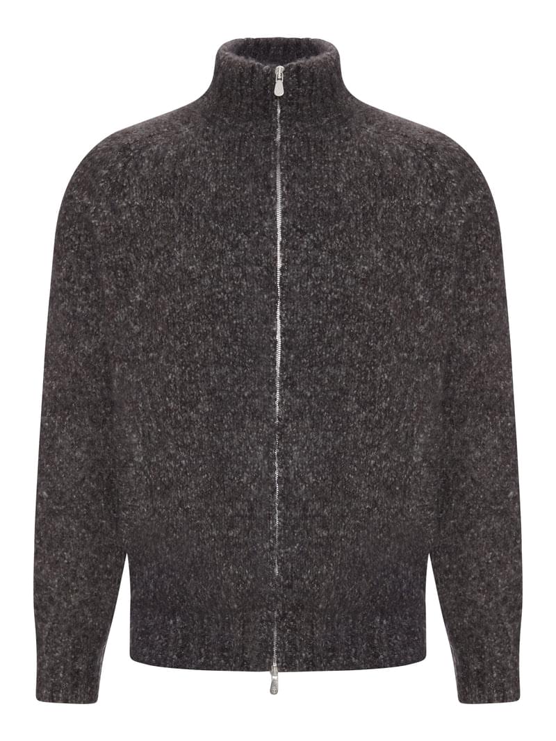 Brunello Cucinelli Men Boucle Knit Zip-Up Sweater With High Neck BRUNELLO CUCINELLI