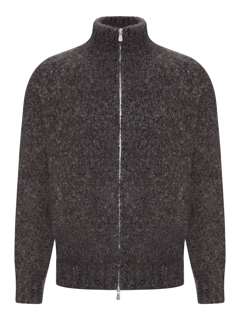 Brunello Cucinelli Men Boucle Knit Zip-Up Sweater With High Neck BRUNELLO CUCINELLI