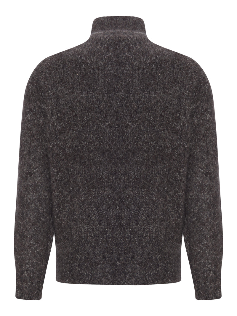 Brunello Cucinelli Men Boucle Knit Zip-Up Sweater With High Neck BRUNELLO CUCINELLI