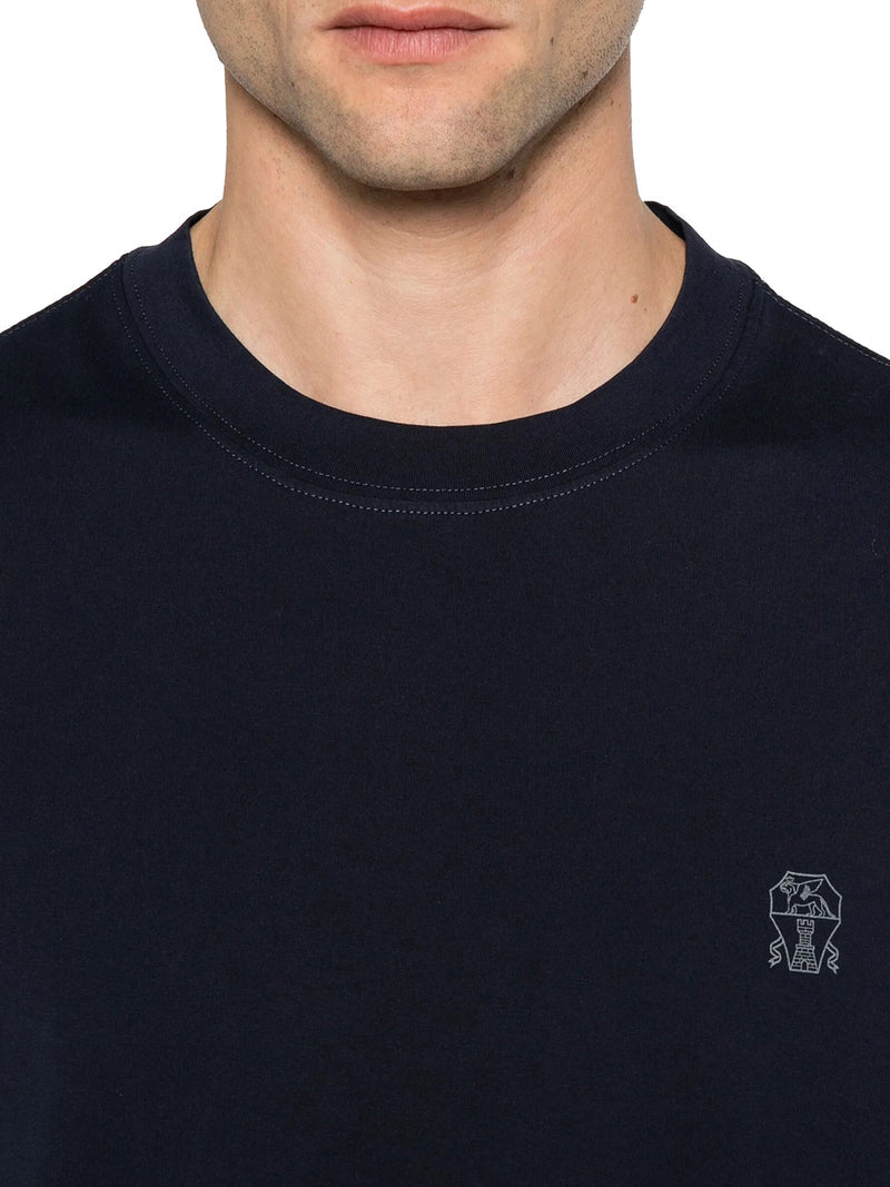 Brunello Cucinelli Men Cotton T-Shirt With Contrasting Logo Print BRUNELLO CUCINELLI