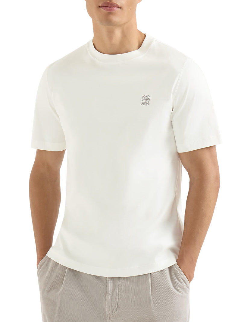 Brunello Cucinelli Men Cotton T-Shirt With Contrasting Logo Print BRUNELLO CUCINELLI