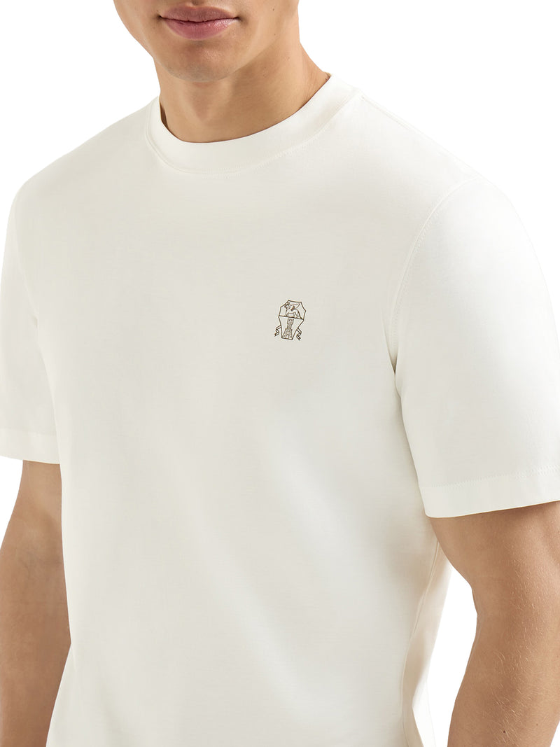 Brunello Cucinelli Men Cotton T-Shirt With Contrasting Logo Print BRUNELLO CUCINELLI