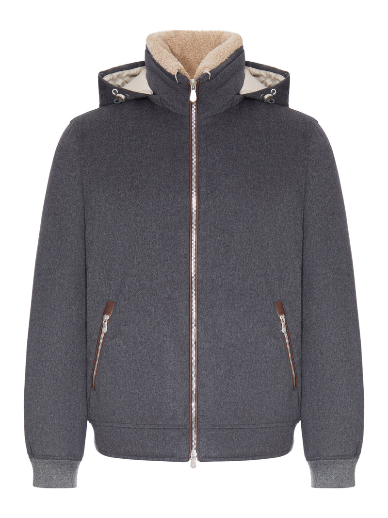 Brunello Cucinelli Men Hooded Bomber Jacket In Wool And Shearling BRUNELLO CUCINELLI