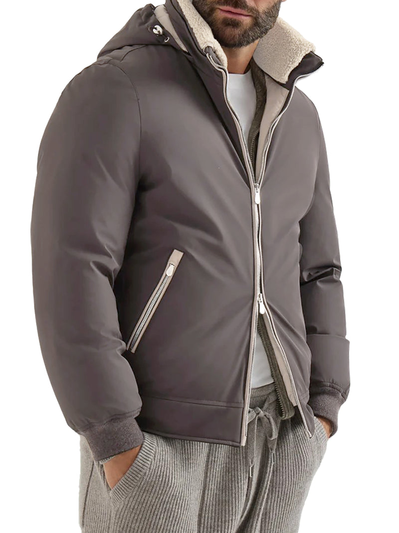 Brunello Cucinelli Men Padded Jacket With Shearling BRUNELLO CUCINELLI