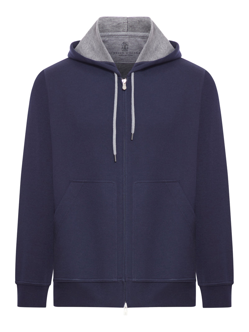 Brunello Cucinelli Men Double Cotton, Cashmere And Silk Sweatshirt Topwear With Zip And Hood BRUNELLO CUCINELLI