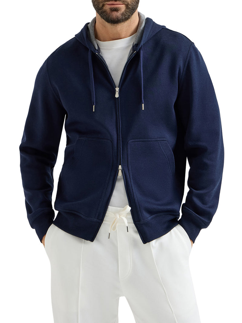 Brunello Cucinelli Men Double Cotton, Cashmere And Silk Sweatshirt Topwear With Zip And Hood BRUNELLO CUCINELLI