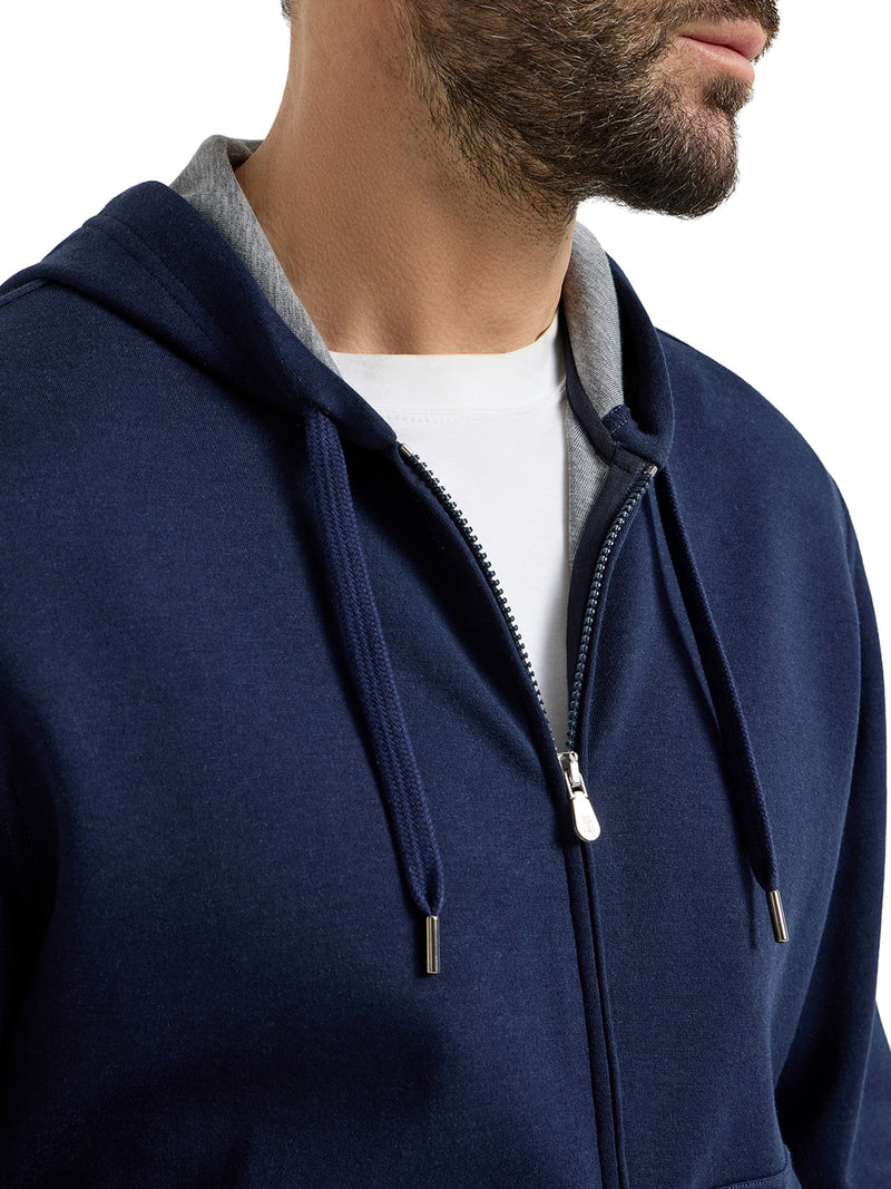 Brunello Cucinelli Men Double Cotton, Cashmere And Silk Sweatshirt Topwear With Zip And Hood BRUNELLO CUCINELLI