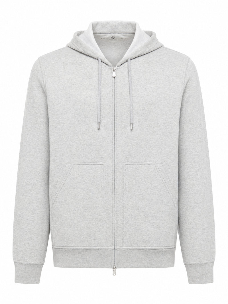 Brunello Cucinelli Men Double Cotton, Cashmere And Silk Sweatshirt Topwear With Zip And Hood BRUNELLO CUCINELLI