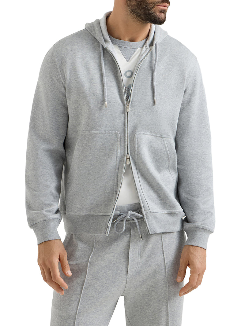 Brunello Cucinelli Men Double Cotton, Cashmere And Silk Sweatshirt Topwear With Zip And Hood BRUNELLO CUCINELLI