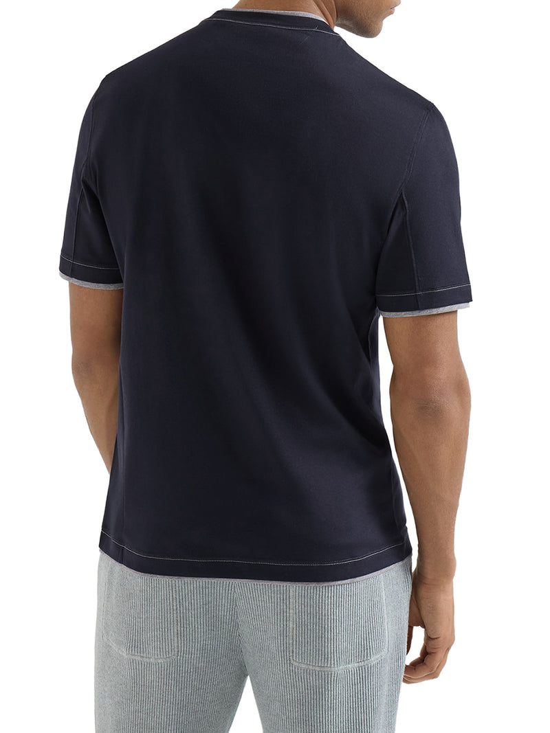 Brunello Cucinelli Men Cotton T-Shirt With Front Logo And Contrasting Trim BRUNELLO CUCINELLI