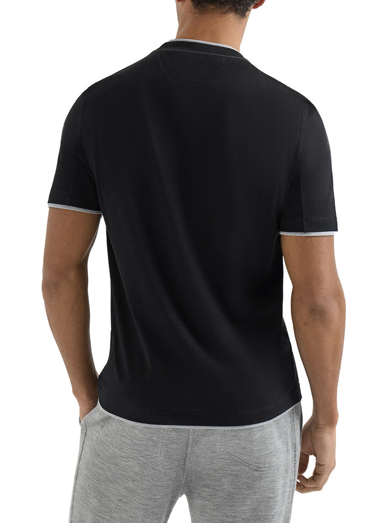 Brunello Cucinelli Men Cotton T-Shirt With Front Logo And Contrasting Trim BRUNELLO CUCINELLI