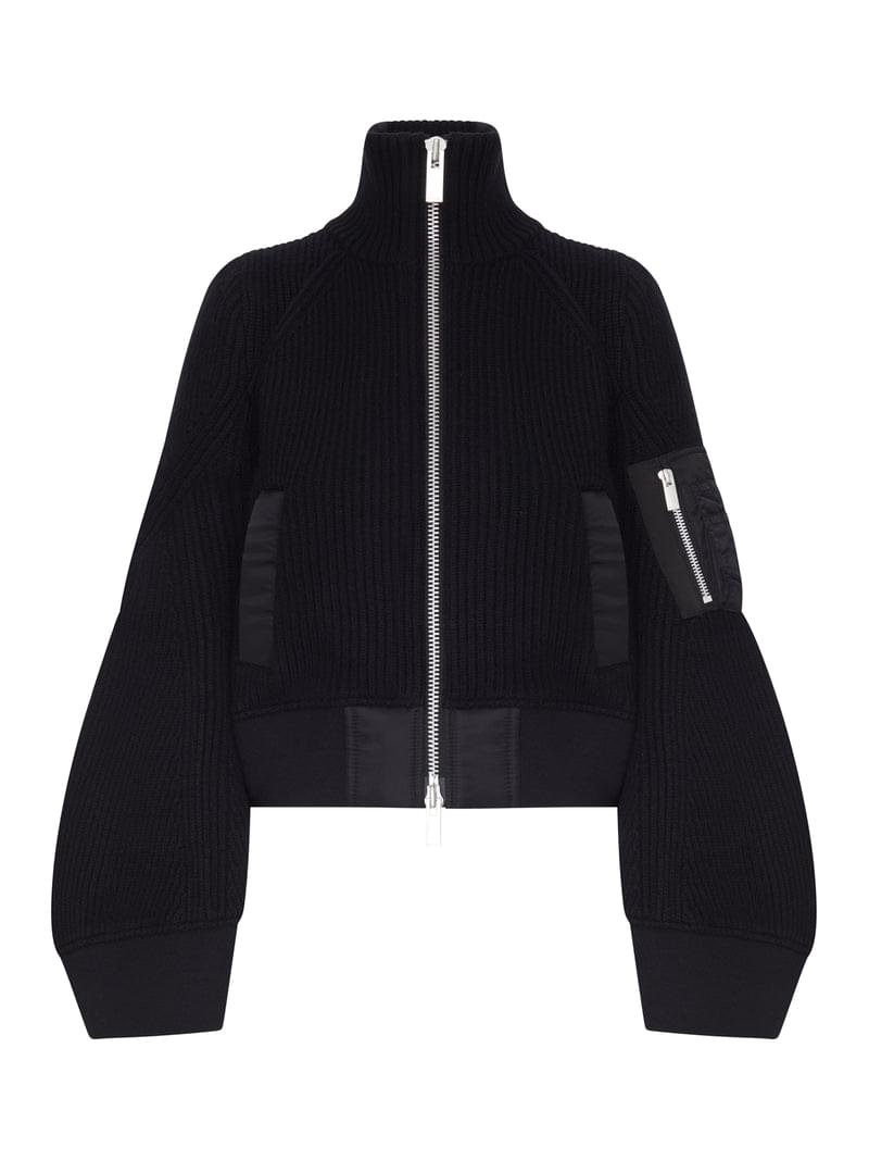 Sacai Women Ribbed Knit Blouson With Nylon Inserts SACAI