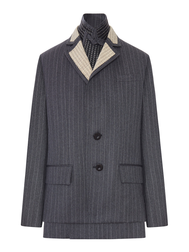 Sacai Women Pinstriped Blazer With Contrasting Lapels And Embroidered Details SACAI