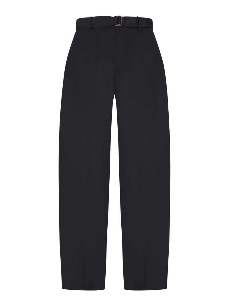 Sacai Women Wide-Leg Wool-Blend Trousers With A Belt SACAI
