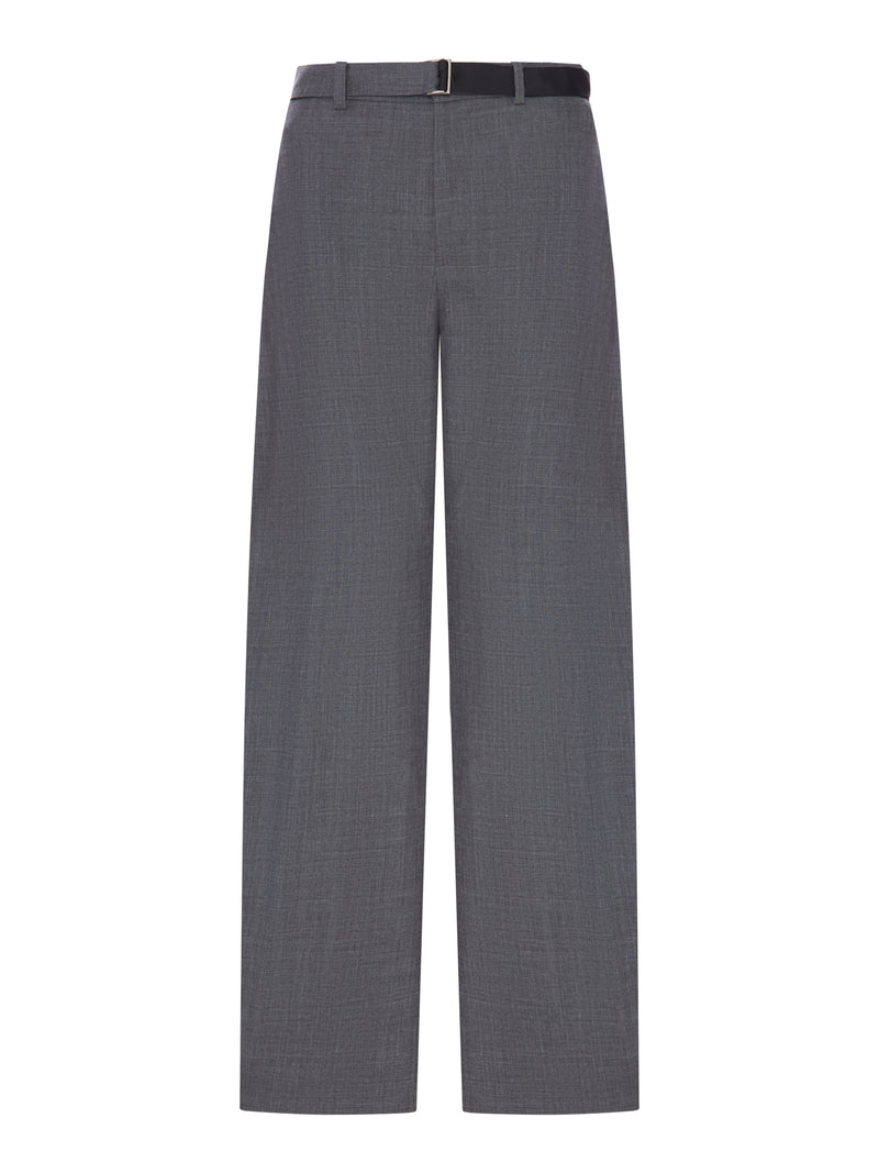 Sacai Women Wide-Leg Wool-Blend Trousers With A Belt SACAI