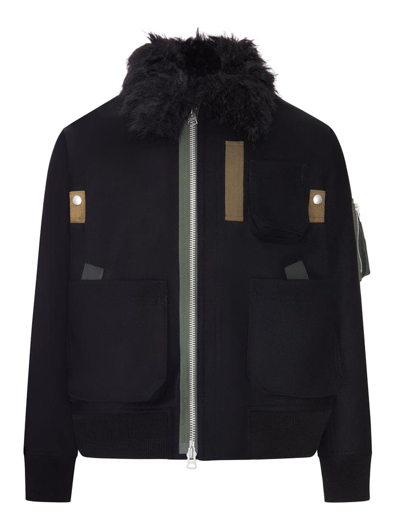 Sacai Men Bomber Jacket With Faux Fur Collar SACAI