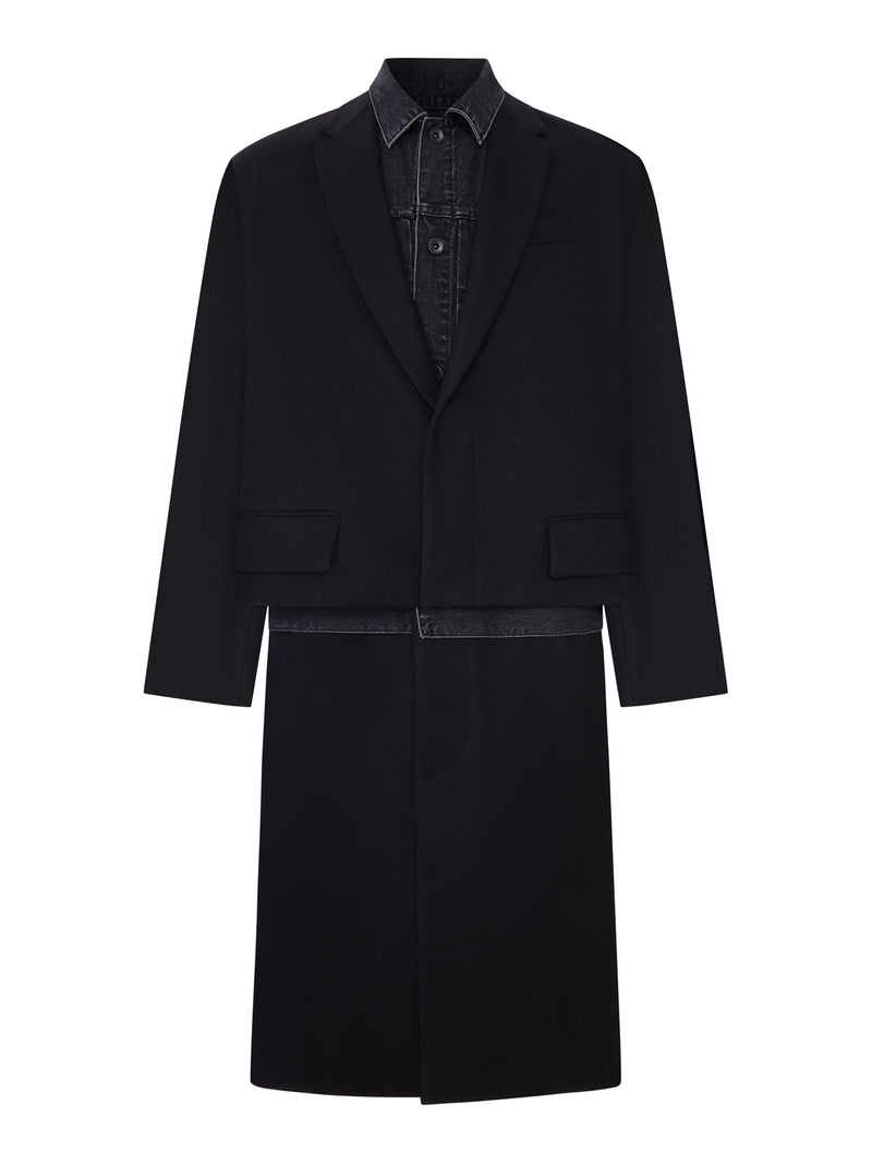 Sacai Men Panelled Coat With Denim Insert SACAI