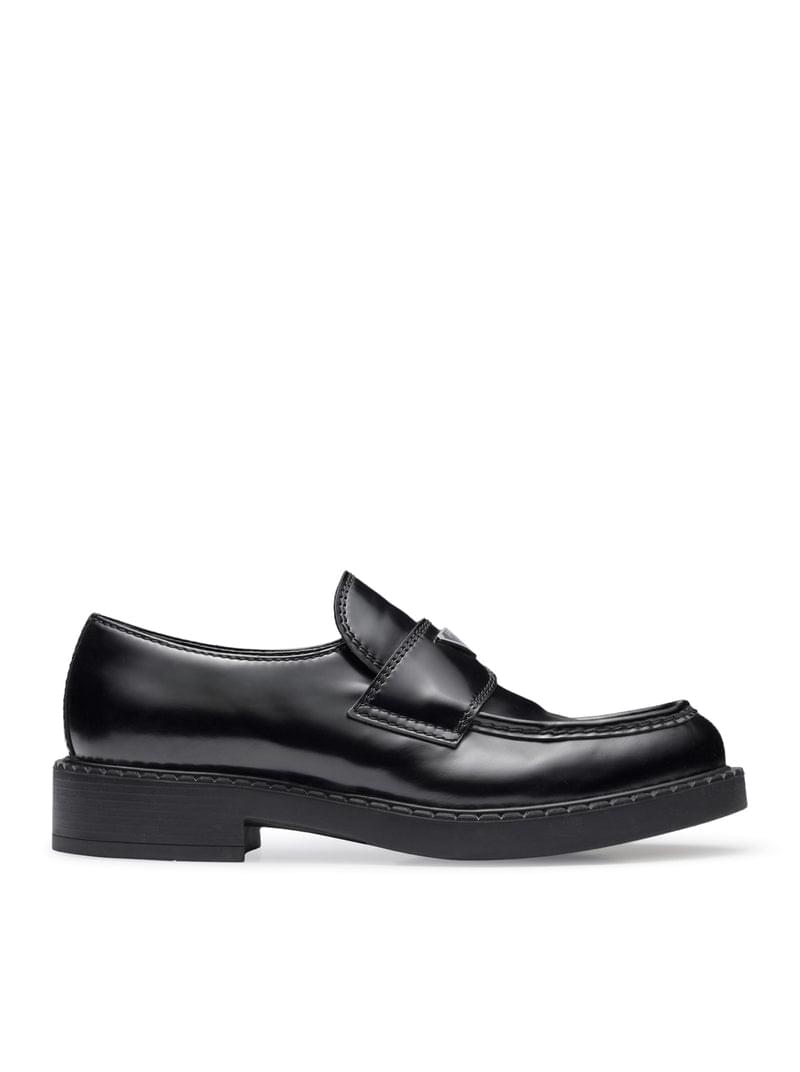 Prada Men Brushed Leather Loafers With Logo PRADA