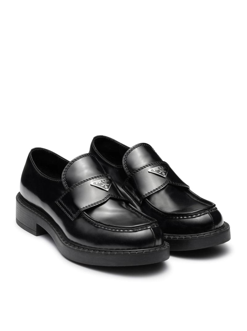 Prada Men Brushed Leather Loafers With Logo PRADA