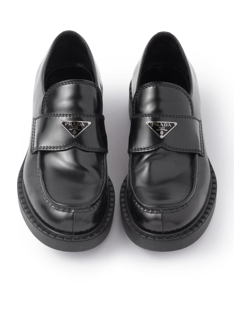 Prada Men Brushed Leather Loafers With Logo PRADA