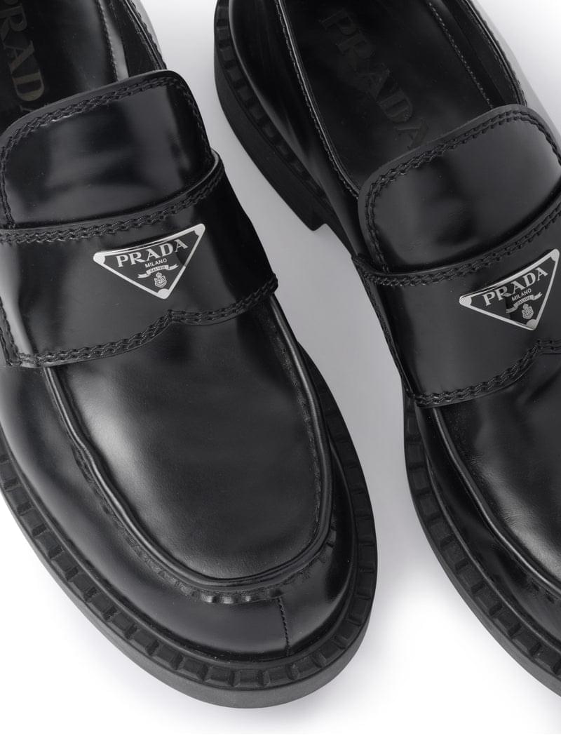 Prada Men Brushed Leather Loafers With Logo PRADA