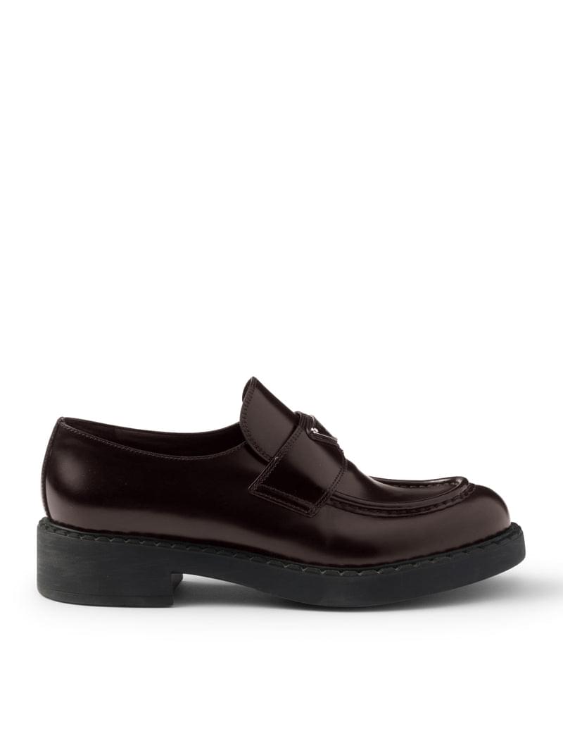 Prada Men Brushed Leather Loafers With Logo PRADA