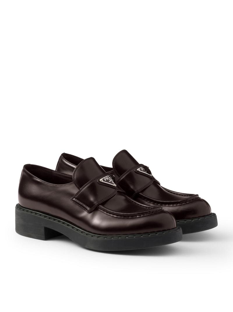 Prada Men Brushed Leather Loafers With Logo PRADA
