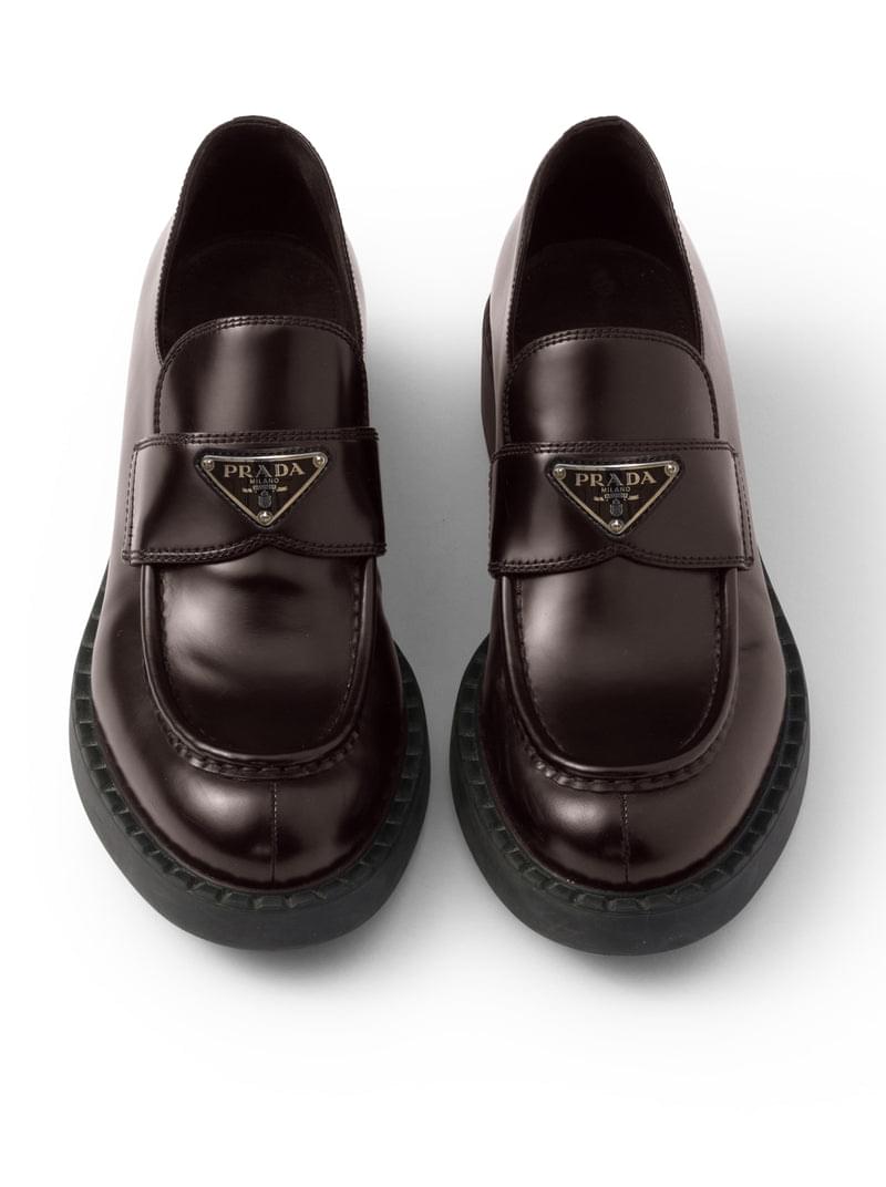 Prada Men Brushed Leather Loafers With Logo PRADA