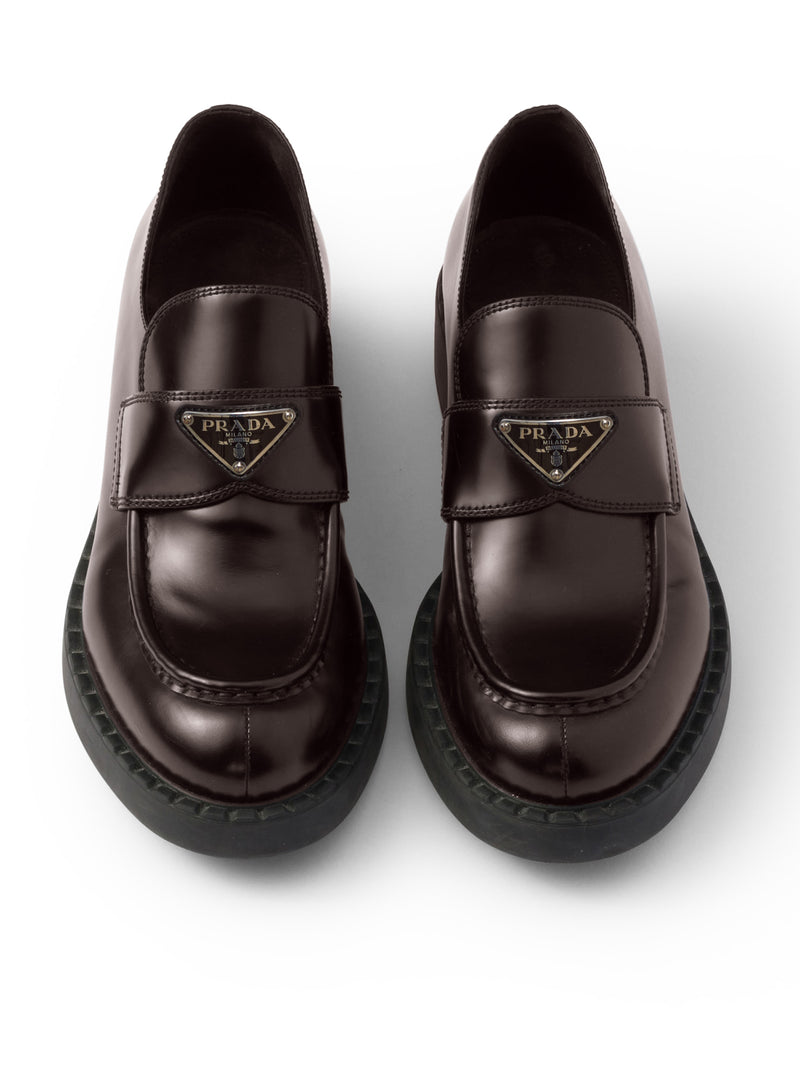 Prada Men Brushed Leather Loafers With Logo PRADA