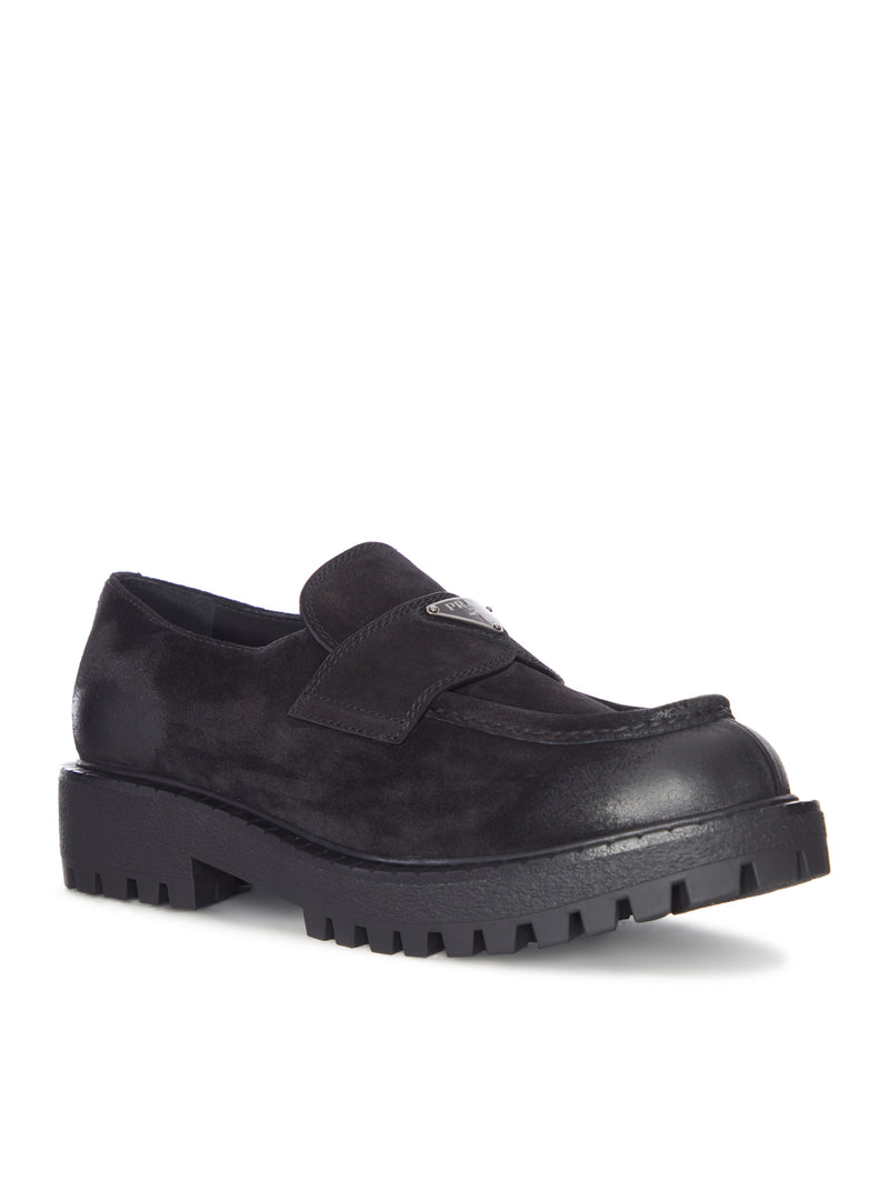 Prada Men Suede Loafers With A Distressed Finish PRADA