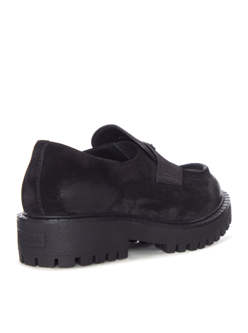 Prada Men Suede Loafers With A Distressed Finish PRADA