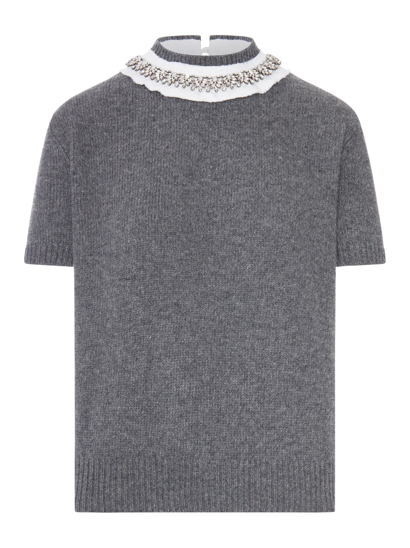 Prada Women Cashmere Sweater With Jewel Neckline PRADA