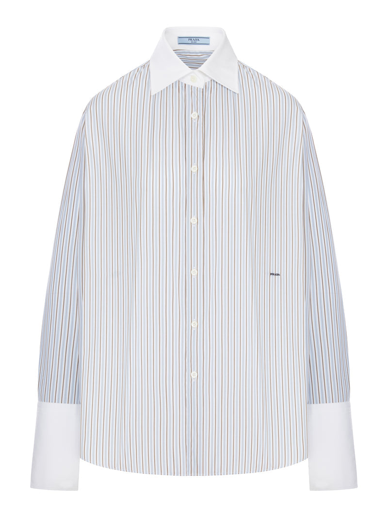 Prada Women Striped Cotton Shirt With Contrasting Cuffs PRADA