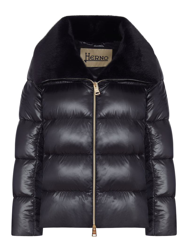 Herno Women Shiny Down Jacket With Fur Collar HERNO
