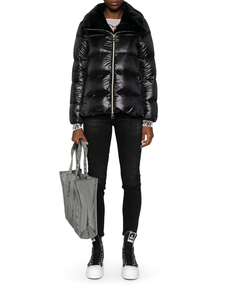 Herno Women Shiny Down Jacket With Fur Collar HERNO