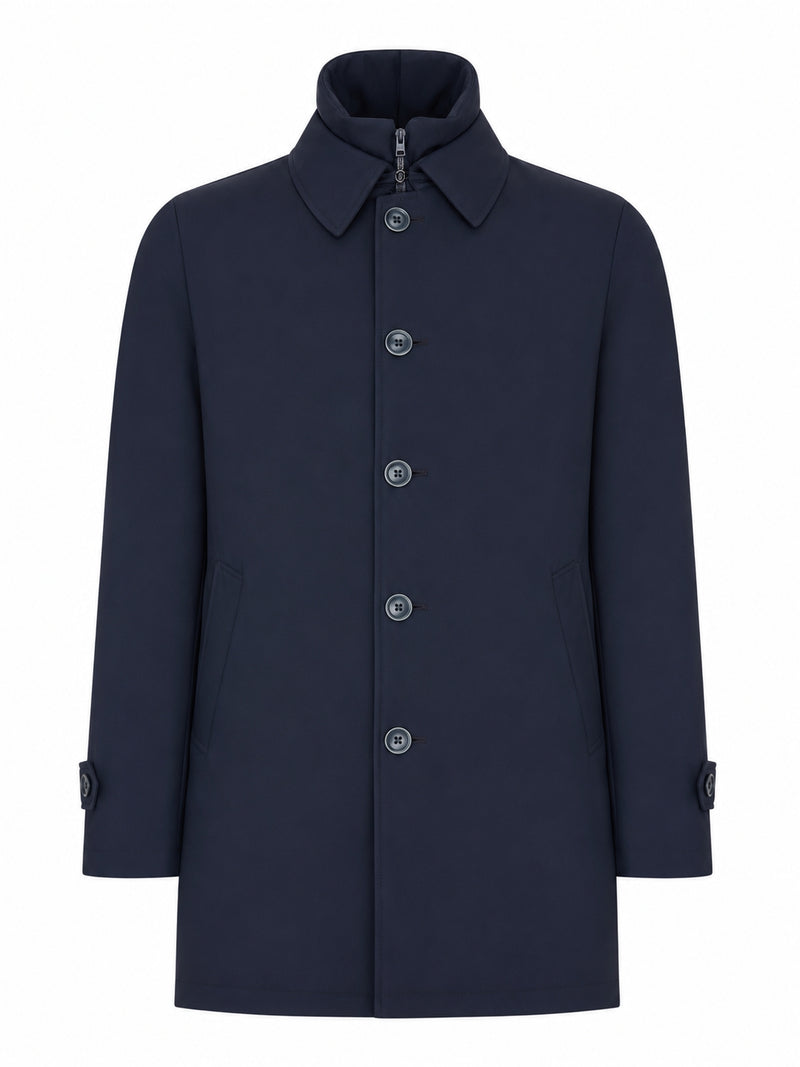 Herno Men Waterproof Technical Fabric Coat With Buttons And A High Collar HERNO