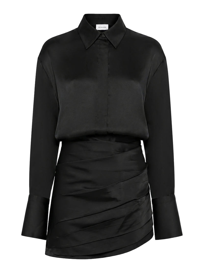 The Andamane Women Satin Mini Shirt Dress With Draped Skirt THE ANDAMANE