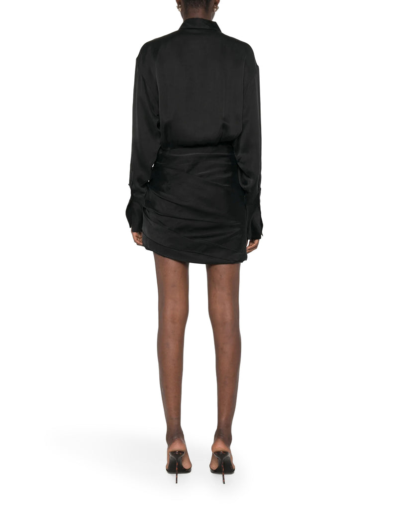 The Andamane Women Satin Mini Shirt Dress With Draped Skirt THE ANDAMANE