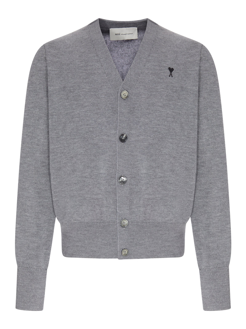 Ami Paris Men V-Neck Knit Cardigan With Embroidered Logo AMI PARIS